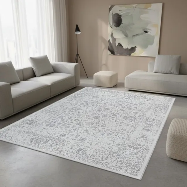 TapisTrend Designer tapijt Grijs 80x300 cm Vintage oosters met verweerde bloemenpatronen en decoratieve rand voor woonkamer en slaapkamer