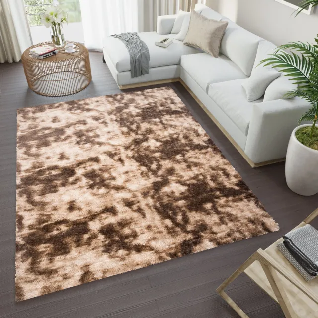 Tapiso Silk Dyed Vloerkleed Bruin Hoogpolig Antislip Modern Woonkamer Slaapkamer Tapijt Maat- 160x230