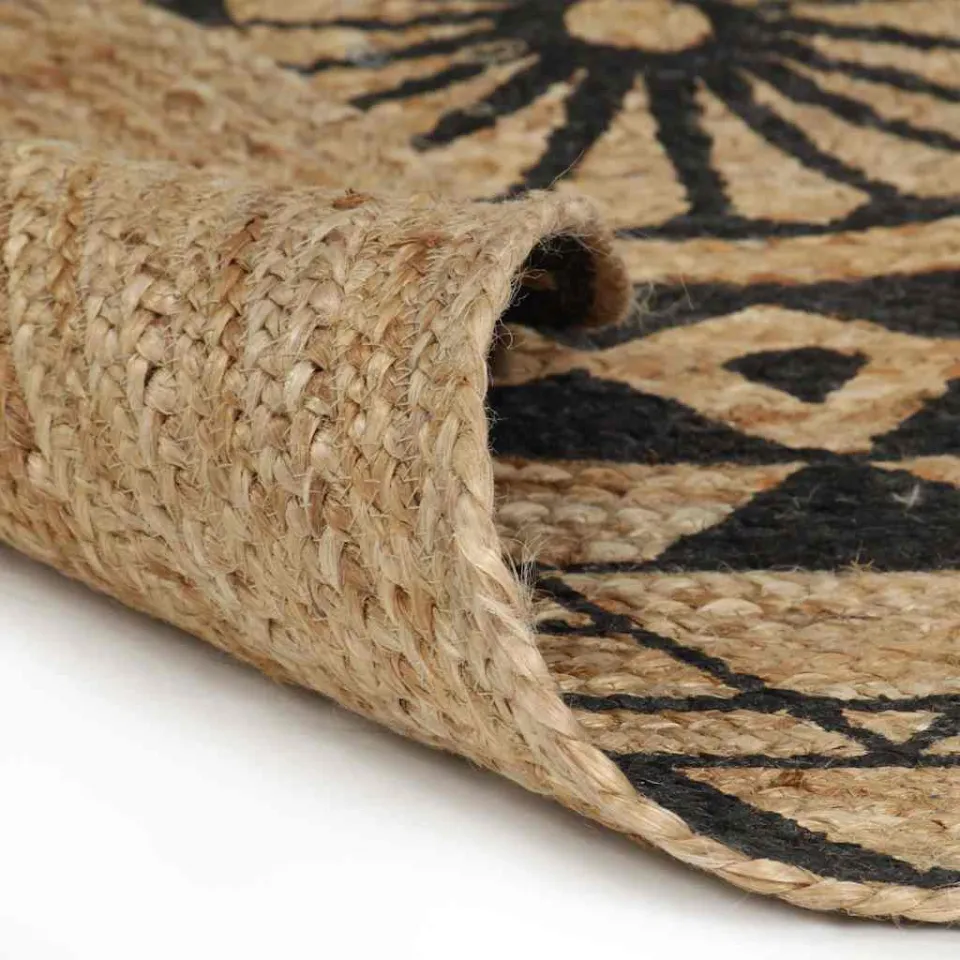 vidaXL Vloerkleed handgemaakt met zwarte print 120 cm jute, foto 2
