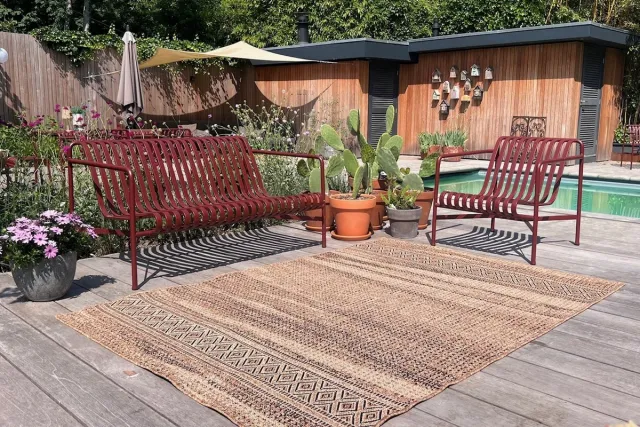 Rozenkelim Jute look platgeweven buitenkleed 230cm x 160cm bruin