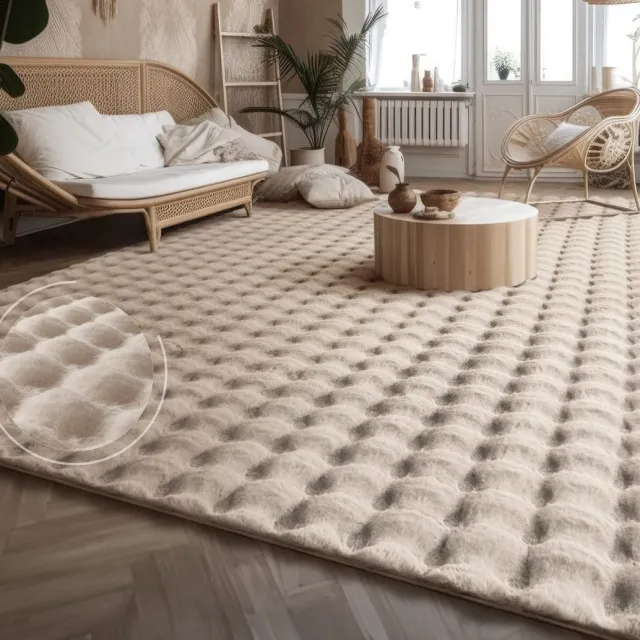 TT Home Binnen- en buitentapijt Weerbestendig Balkon Keuken Woonkamer Tapijt Geometrisch 3D 120 x 160 cm Rond beige
