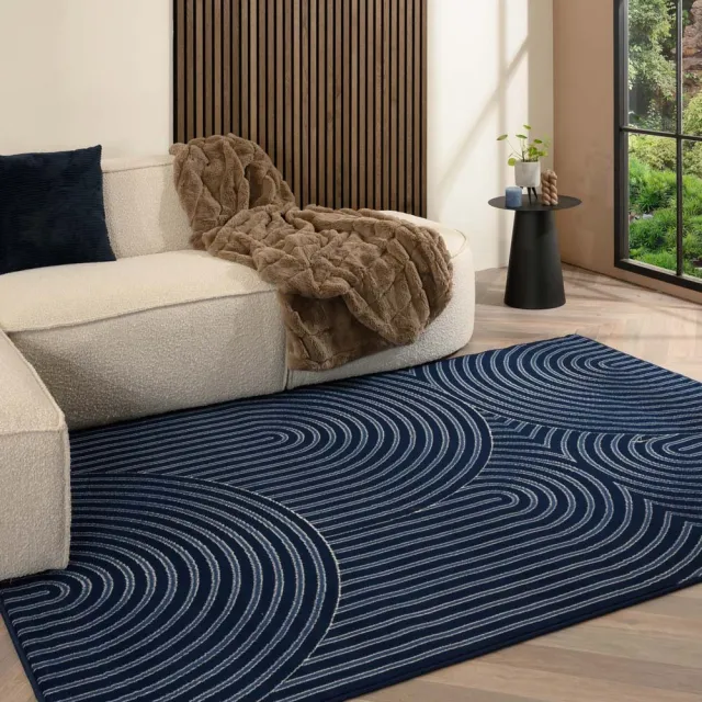 Tapeso Japandi vloerkleed - Ease Akira donkerblauw 190x280