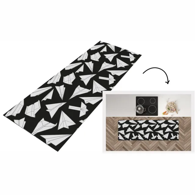 KitchenYeah Keukenloper - Loper keuken - Design - Papier - Vliegtuig - 150x50 cm - Keukenloper vinyl Multicolor