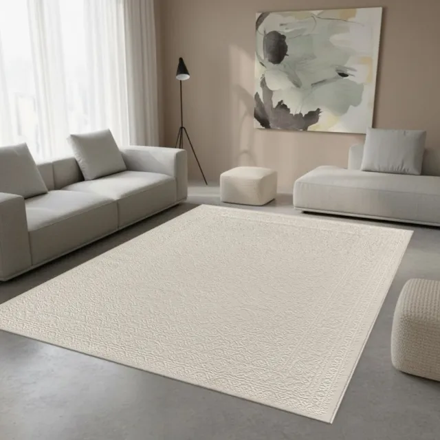 TapisTrend Designer tapijt Crème 120x170 cm Modern oosters vloerkleed met reliëf bloemenmedaillon, wasbaar, geschikt voor woonkamer en slaapkamer