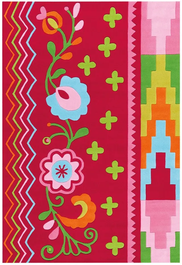 Padiro stijlvol laagpolig vloerkleed 140 x 200 cm - oudroze - botanisch bloemenpatroon - voor vloerverwarming - van modacryl, polyester en katoen