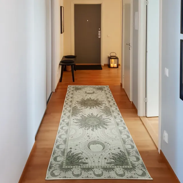 ABAKUHAUS Vloerkleed - Woonkamer Tapijt – zon en maan – Hoogpolig – 76 x 229 cm – Siena Umber