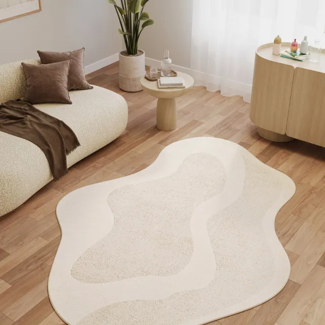 Tapiso Terra Vloerkleed - Onregelmatige Vorm - Woonkamer & Slaapkamer - Laagpolig Tapijt met 3D-Effect - Crème Beige - ÖKOTEX Creme Beige