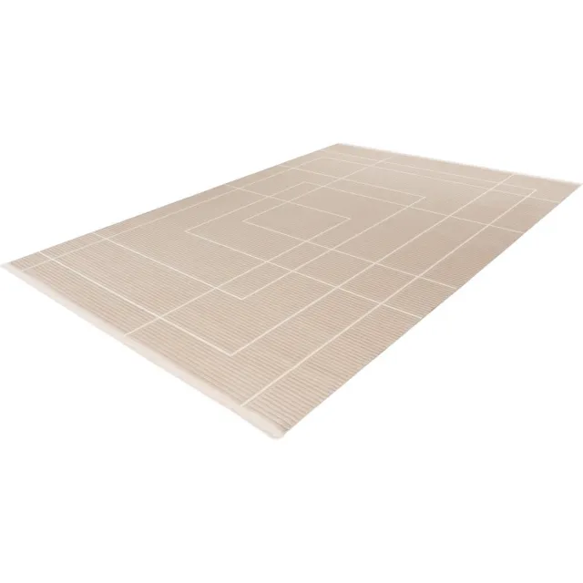 Lalee Elif Japandi stijl vloerkleed 3d effect hooglaag cirkels reliëf laagpolig karpet 160x230 cm beige