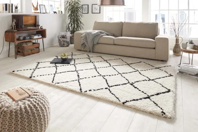 Mint rugs Hoogpolig vloerkleed geruit Allure - crème/zwart 120x170
