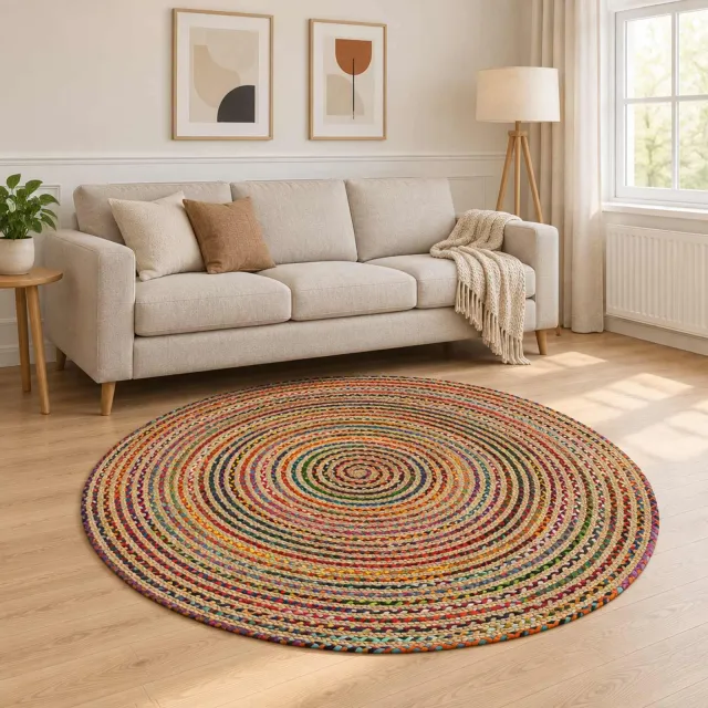 vidaXL Gebied Tapijt Multikleur Ø 210 cm Jute Meerkleurig