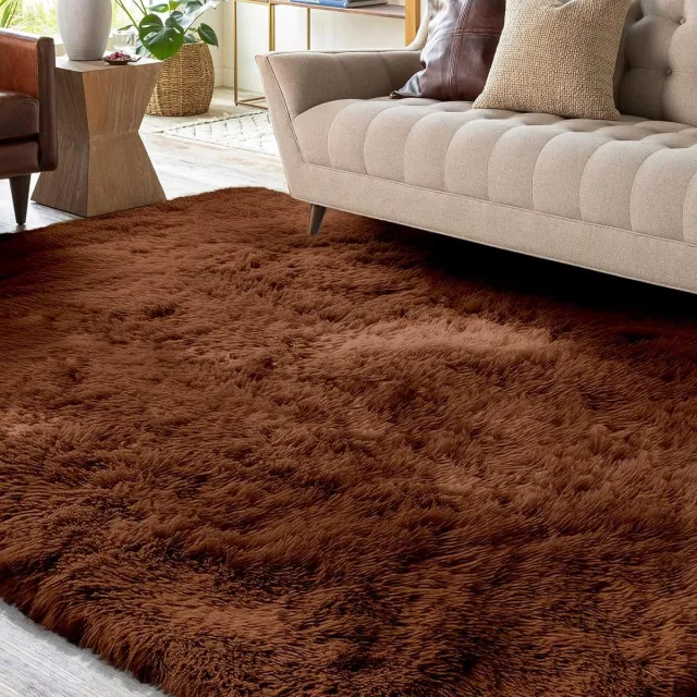 XSIVOD SnelShoppen - Fluffy Langharige Vloerkleed Bruin, Wasbaar, Antislip, XXL 160 x 230 cm, Zacht Modern Tapijt voor Woonkamer, Slaapkamer, Kinderen