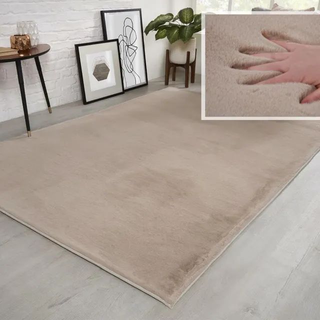 flycarpets Fluffy Hoogpolig Super Zacht Effen Vloerkleed - Beige - 120x170 cm