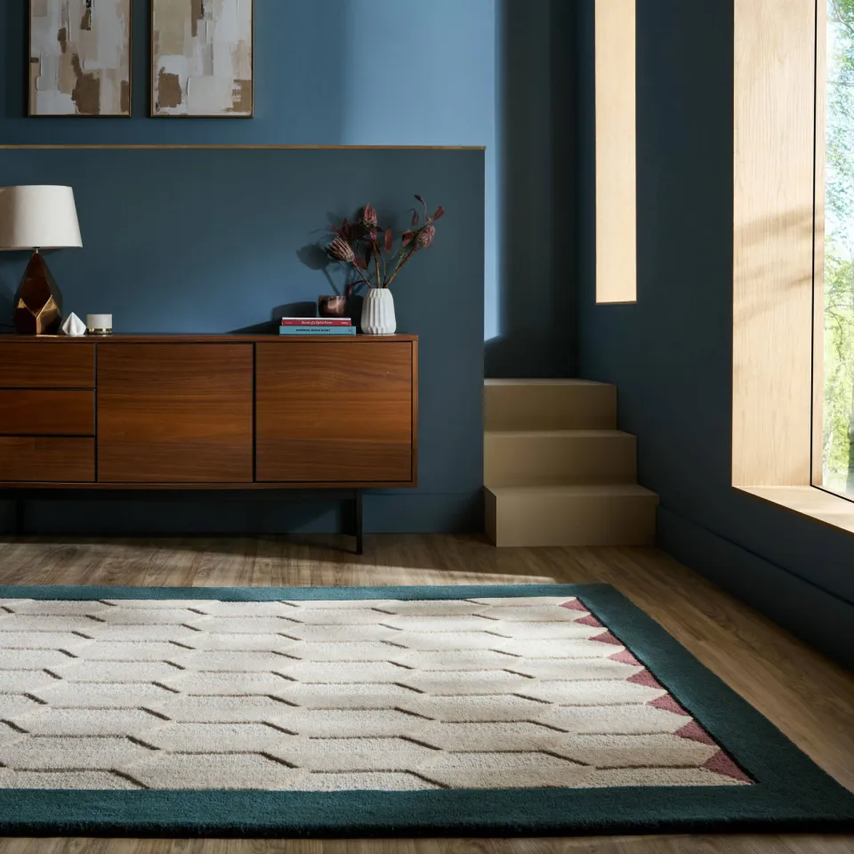 Flair Rugs Apex Border wollen vloerkleed blauw, foto 2