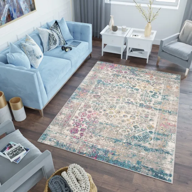 Tapiso Lazur Vloerkleed Grijs Vintage Modern Woonkamer Tapijt Maat- 160x220 Grijs Blauw 2
