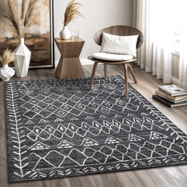 Muratap Boho Vintage Laagpolig Vloerkleed Zwart/Grijs- 200x290 CM