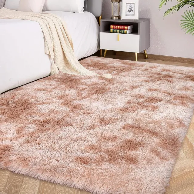 Provento Zachte pluche vloerkleed voor slaapkamer en woonkamer, tie-dyed kameel, pluizig tapijt, 120 x 180 cm Any