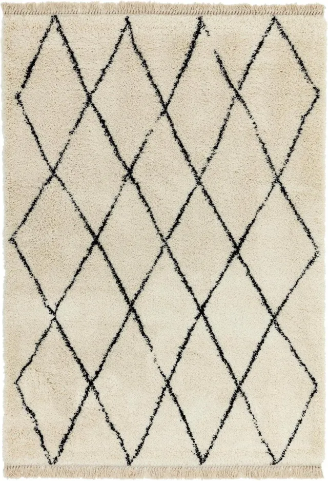 Eazy Living Easy Living - Rocco-Cream-Diamond Vloerkleed - Rechthoek - Berber,Shaggy Tapijt - Modern - Beige, Zwart
