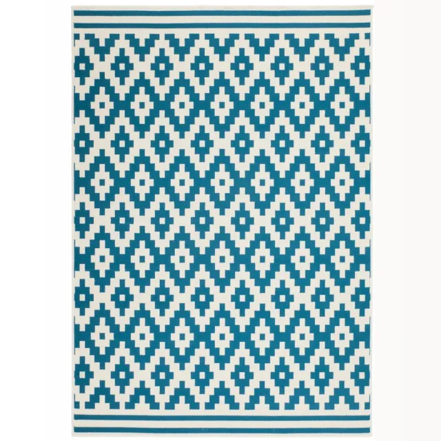 Dutch XXL Modern Vloerkleed | Tapijt | Now | Ruiten | Wit/Turquoise