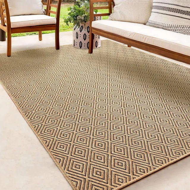 the carpet Kansas – robuust in- & outdoor vloerkleed, weerbestendig & slijtvast, ruitpatroon naturel 120 x 170 cm naturel met geometrisch ruitpatroon
