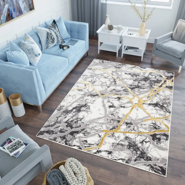 Tapiso Shine Vloerkleed Modern Abstract Tapijt Goudkleur