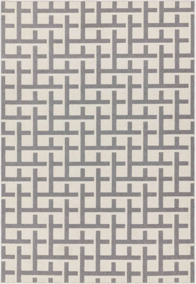 Eazy Living Easy Living - Easy Living Antibes White Grey Grid Vloerkleed - 160x230 - Rechthoek - Buiten,Laagpolig,Structuur Tapijt - Industrieel - Beige, Grijs