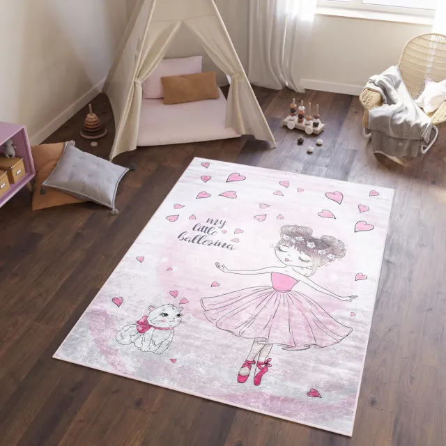 Tapiso Emma Vloerkleed Kindertapijt Ballerina Kinderkamer Baby Kinderen Tapijt Roze 8
