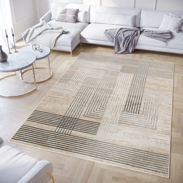 Tapiso Crystal Vloerkleed Beige Grijs Lijnen 3D Effect Tapijt Maat- 200x300 Donkergrijs 6