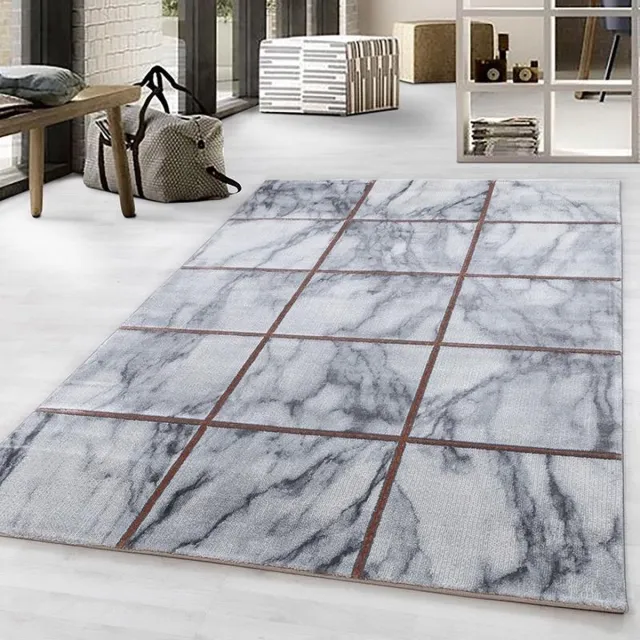 Adana Carpets Laagpolig vloerkleed, marmerdesign, bronskleur, woonkamerkleed, jute achterkant, afmeting: 140 x 200 cm Grijs,Bruin,Zilver