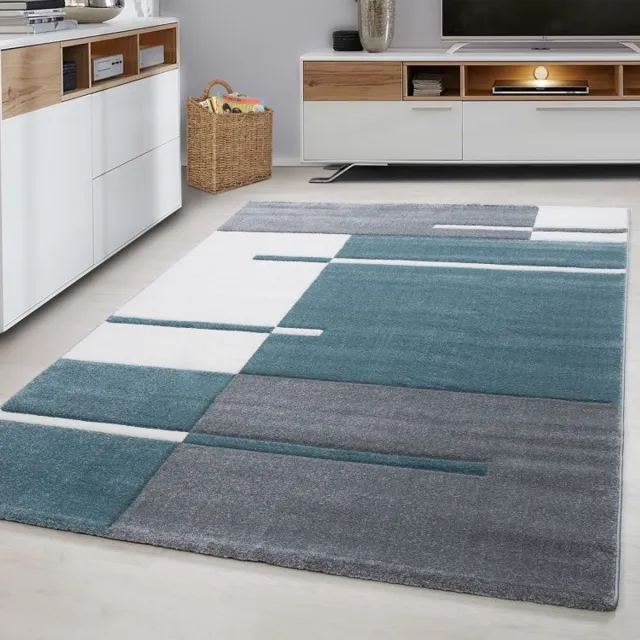 TapisTrend Designer tapijt Blauw 200x290 cm Binnenkleed, geruit patroon, blauwe, jute, voor de woonkamer, modern design, wasbaar