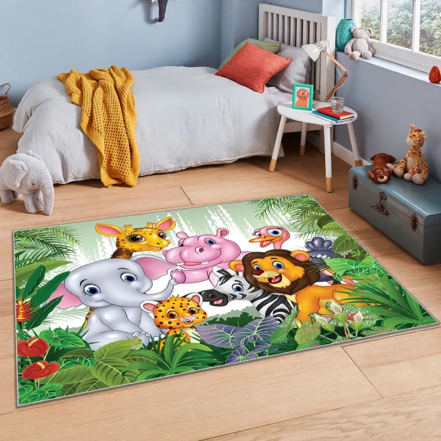Zeo Wood Vloerkleed Kinderkamer - Speelkleed Baby - Speelmat - Speeltapijt - Tapijt voor Kinderkamer - 150*80 cm Dieren