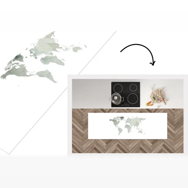 KitchenYeah Keukenloper - Loper keuken - Wereldkaart - Aquarelverf - Grijs - Keukenloper vinyl Multicolor