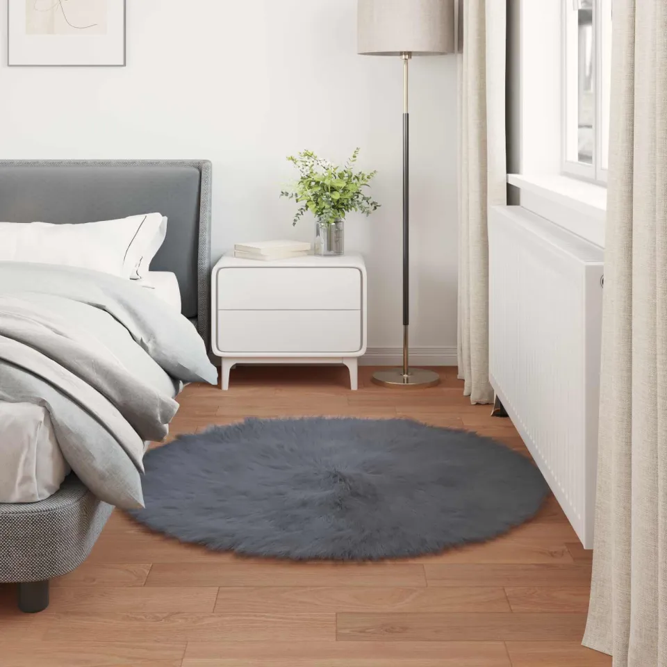 vidaXL Tapijt van imitatie TAFALLA Antracietkleurig Ø 80 cm Polyester, foto 3