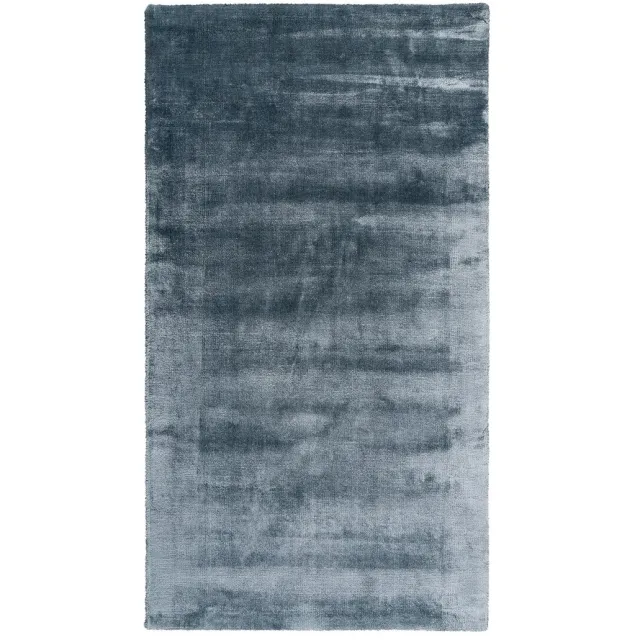 Padiro stijlvol laagpolig vloerkleed - donkerblauw - modern effen ontwerp - van viscose en katoen