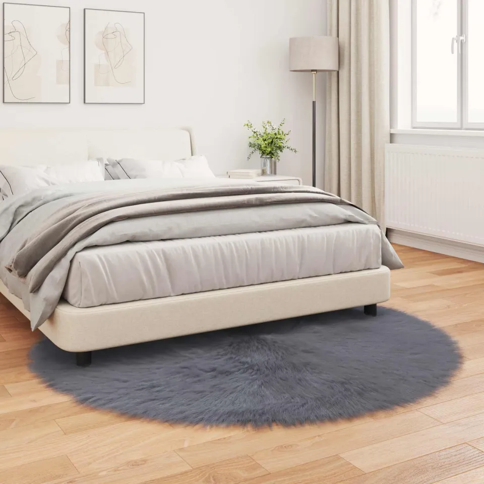 vidaXL Tapijt van imitatie TAFALLA Antracietkleurig Ø 200 cm Polyester, foto 3