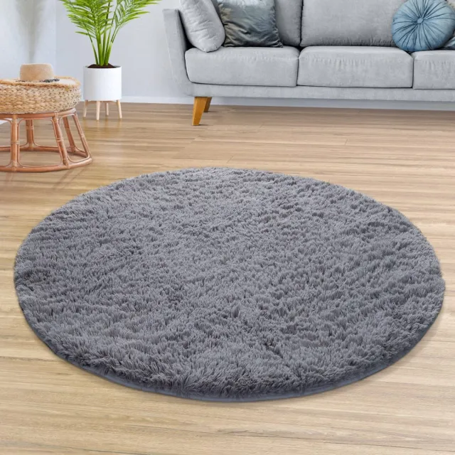 TT Home Tapijt Woonkamer Diepe Pool Lange Pool Zacht Modern Monochroom Design 200 x 200 cm rond en rechthoekig grijs