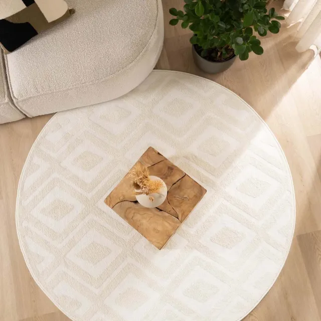 Nordic Weavers Scandinavisch vloerkleed rond - Contour Diamond crème 100