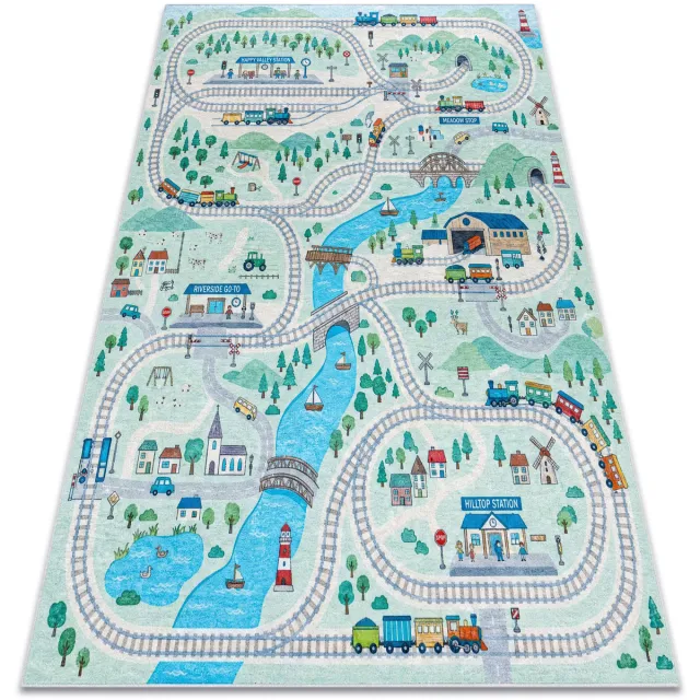 RUGSX Kleden Rugsx BAMBINO 61530 tapijt wasbaar Rivier, spoorlijn, tr 200x290 cm Groen