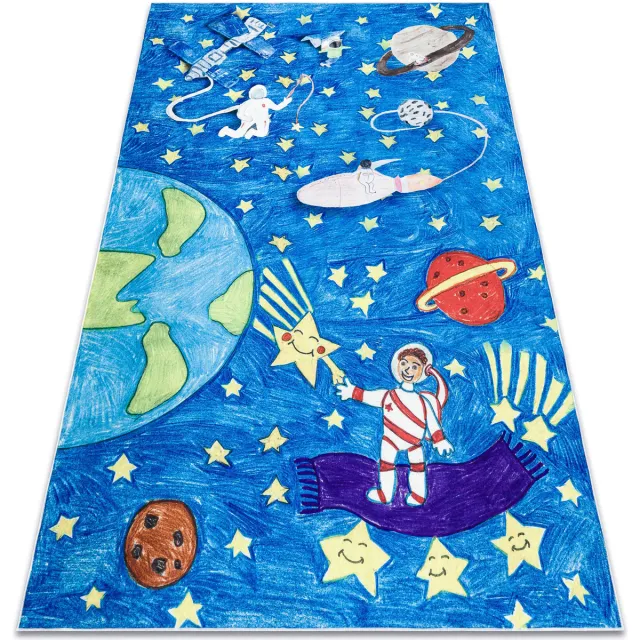 RUGSX Kleden Rugsx BAMBINO 2265 tapijt wasbaar Ruimte raket voor 140x190 cm Blauw