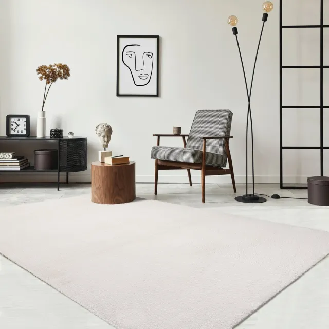 the carpet RELAX – Extra Zacht & Wasbaar Vloerkleed tot 30°C met Antislip Onderzijde – Fluweelachtige Structuur – Voor Slaapkamer of Woonkamer – Crème, 60 x 110 cm Creme
