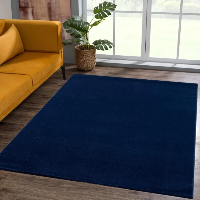 Famanu Laagpolig tapijt voor de woonkamer, effen moderne tapijten voor de slaapkamer, werkkamer, kantoor, hal, kinderkamer en keuken, marineblauw, 60 x 110 cm