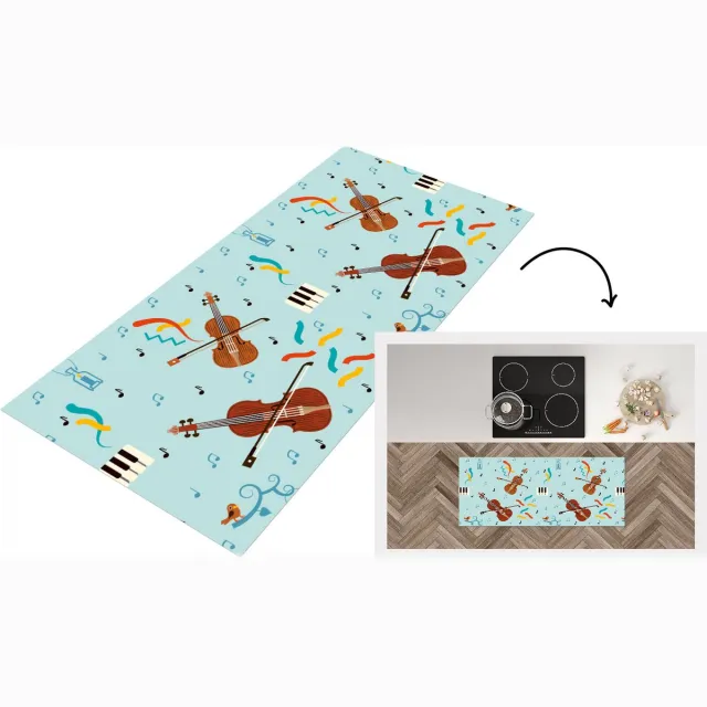 KitchenYeah Keukenloper - Loper keuken - Muziek - Cello - Noten - 120x50 cm - Keukenloper vinyl Multicolor