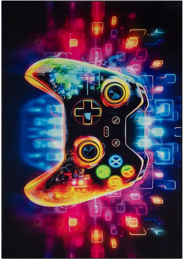 Tapiso COSMO GAME Gaming Tapijt Gamer Vloerkleed voor Jeugdkamer & Game Room Neon Controller Design Rood Oranje Antislip - 120x170