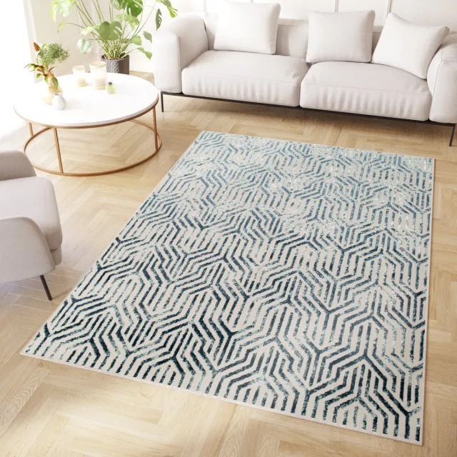 Tapiso Crystal Vloerkleed Blauw Modern Laagpolig Kleed Tapijt Maat- 200x300 Blauw 2