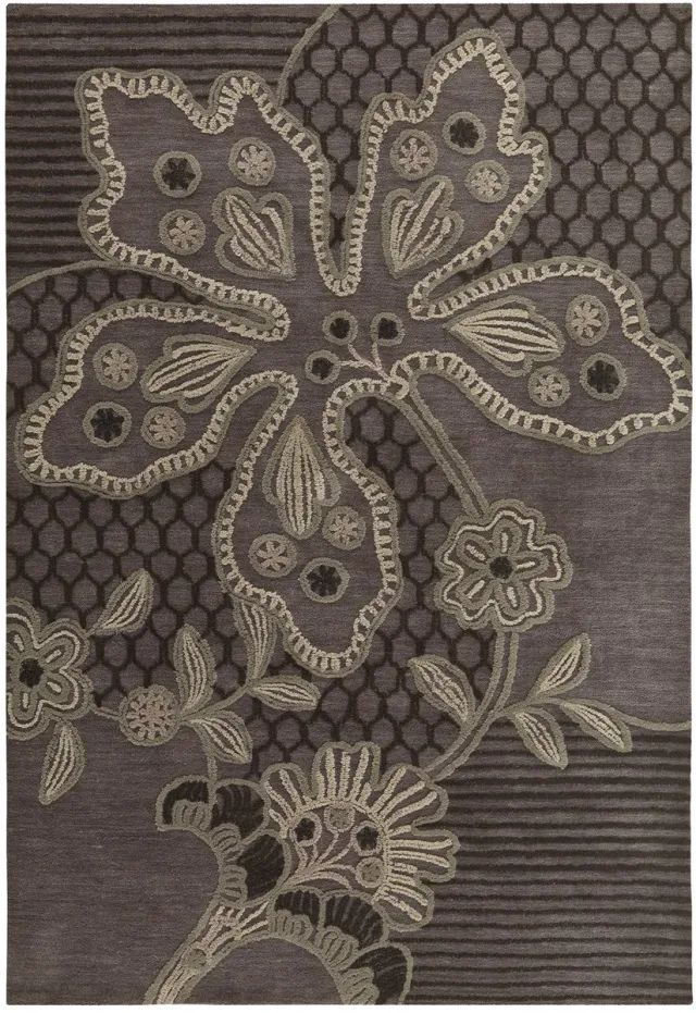 Padiro stijlvol laagpolig vloerkleed 90 x 160 cm - donkerbeige - botanisch bloemenpatroon - voor vloerverwarming - van modacryl, polyester en katoen