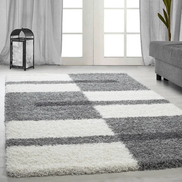 Gala Hoogpolig vloerkleed met ruitpatroon, lichtgrijs, geschikt voor de woonkamer, met jute achterkant, afmeting: 80 x 150 cm