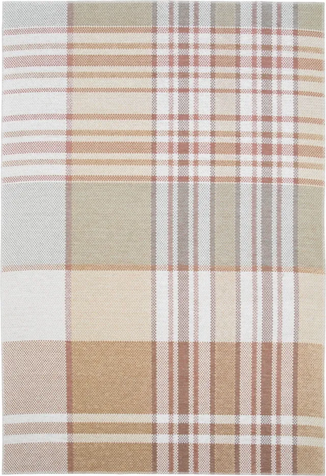 NOUS Living vloerkleed ruitpatroon terracotta groen/geel/off white