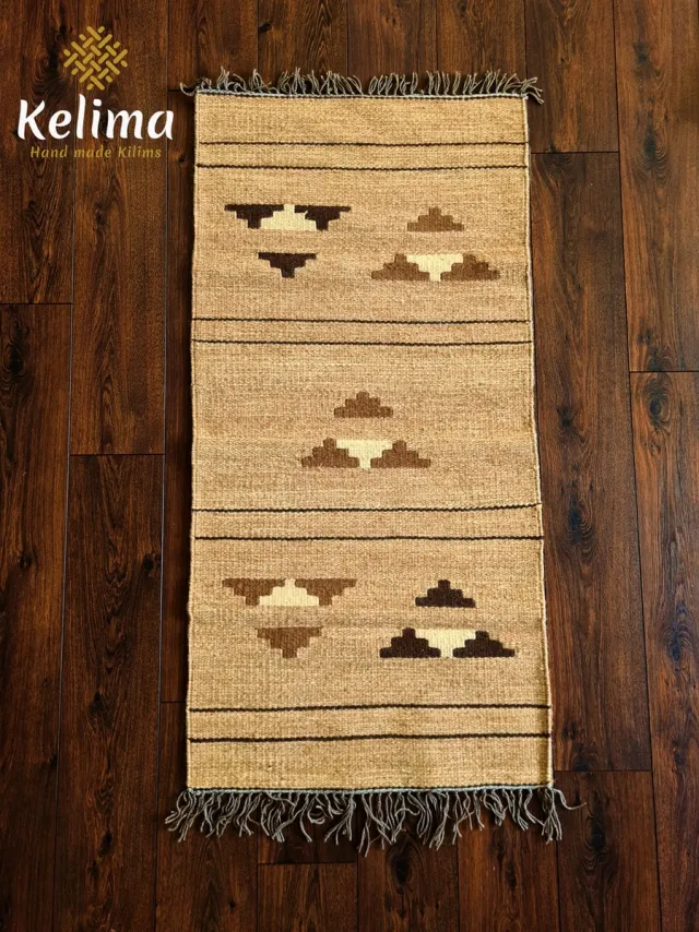 Kelima Handgemaakt Wollen Vloerkleed - 70x140 cm - 100% Natuurlijk - Naturel