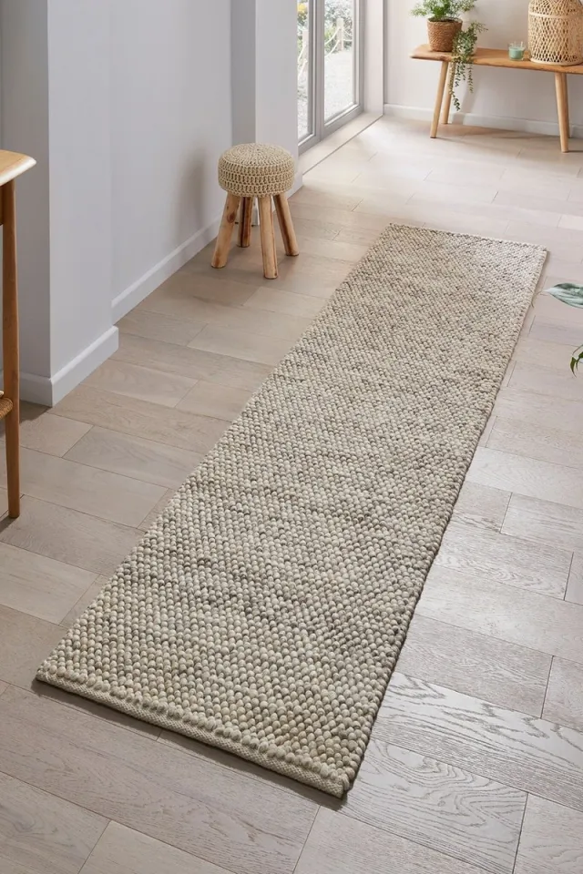flycarpets Loper Minerals Uni Modern Laagpolig - Wol - Bolletjes Vloerkleed - Naturel / Beige Roze