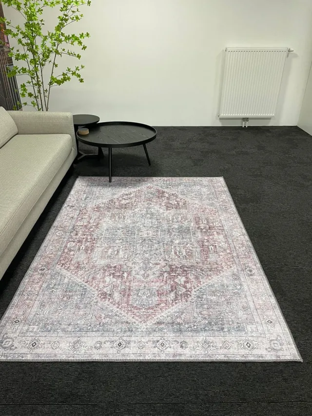 Floortraders Vintage vloerkleed - grijs rood - 140x200