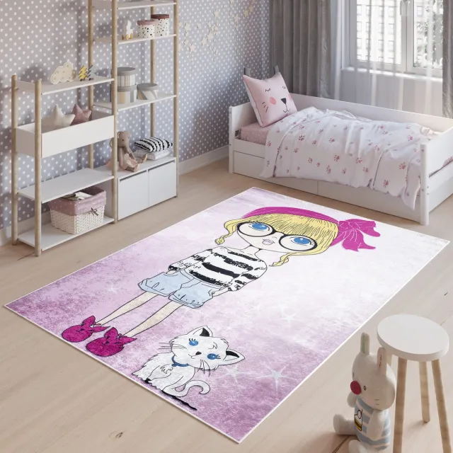 Tapiso Emma Vloerkleed Kindertapijt Kinderkamer Baby Kinderen Roze Tapijt Roze Geel